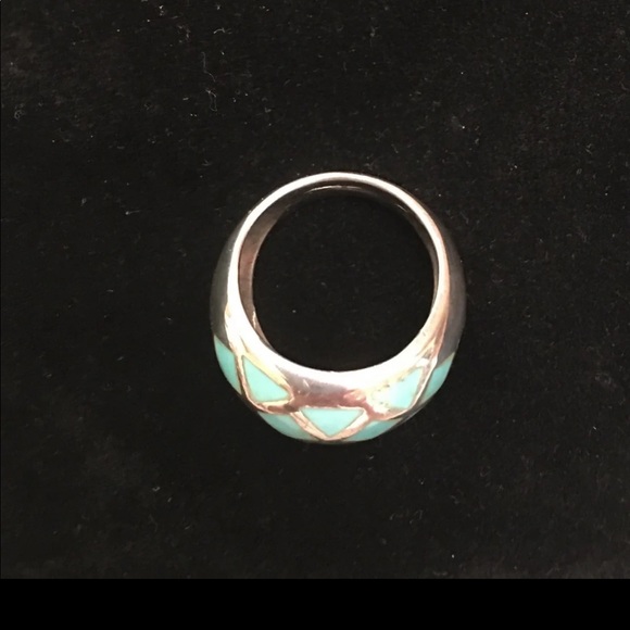 Vintage Turquoise Inlaid 925 Dome Ring - Picture 8 of 11